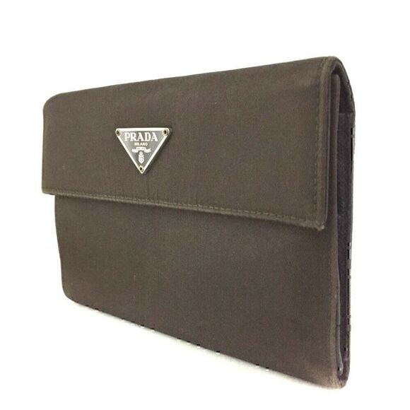 ⭐ PRADA Logo Plate Khaki Nylon Trifold Wallet/9W0514 - Picture 6 of 8